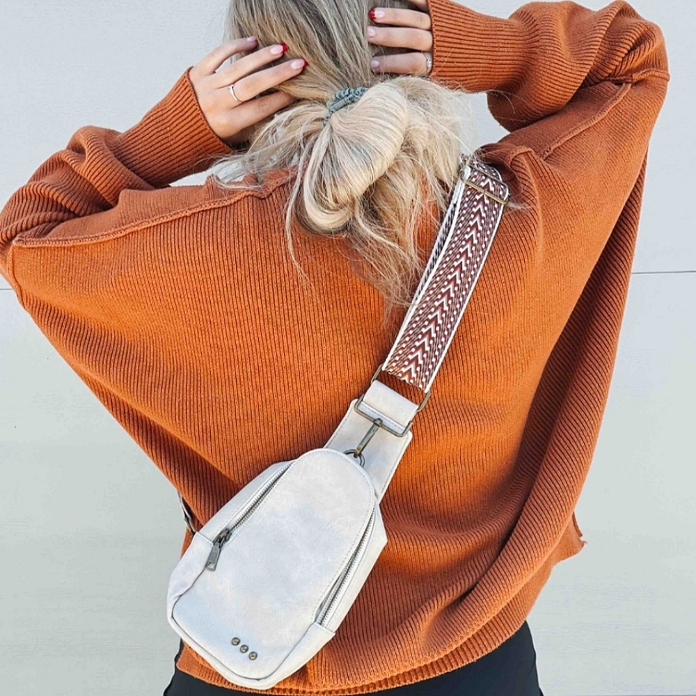 Pretty Simple Jordan Sling Bag Vegan Faux Leather Crossbody Purse Guitar Strap